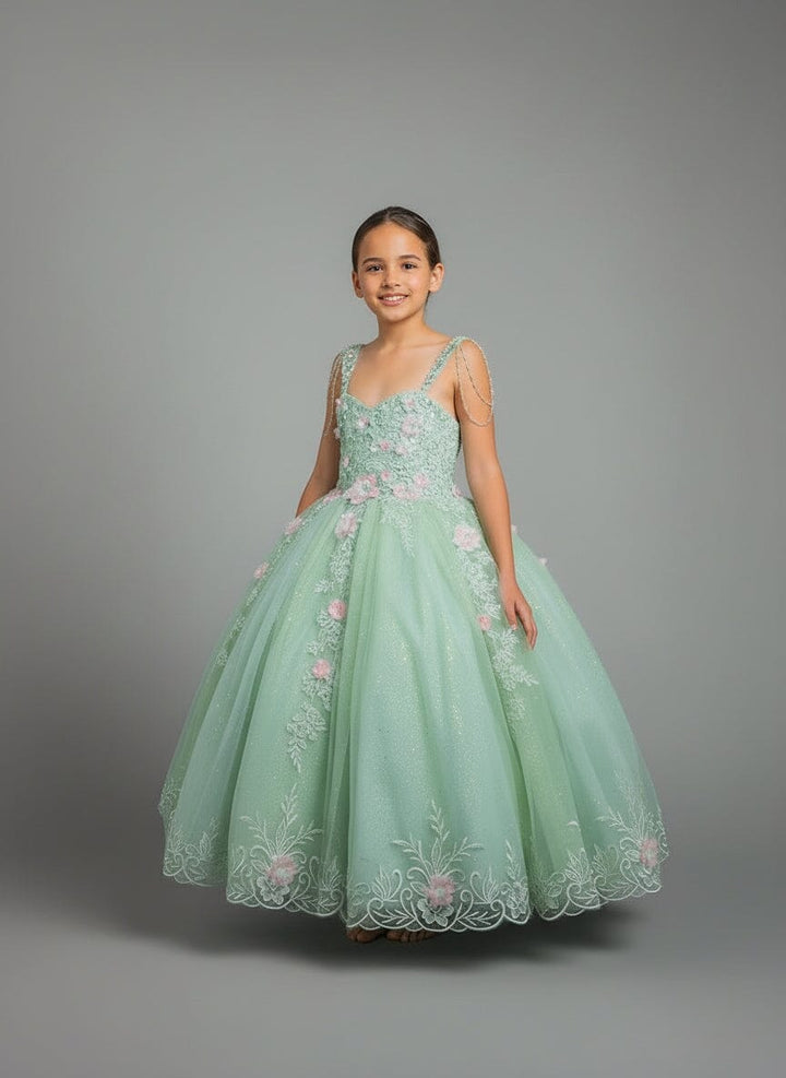 Girls Floral Applique Sleeveless Gown by Calla SCK-311