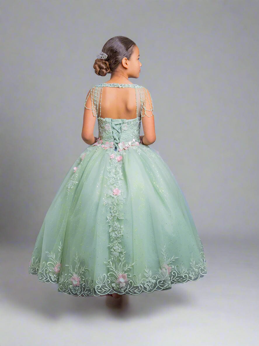 Girls Floral Applique Sleeveless Gown by Calla SCK-311