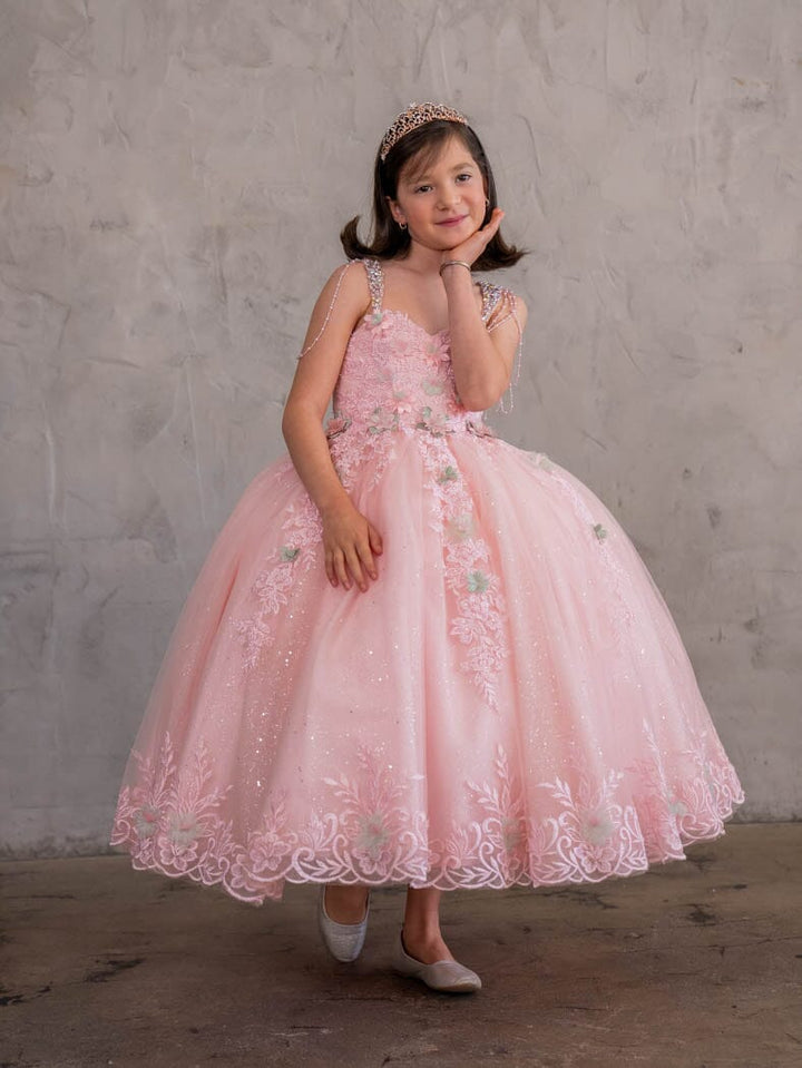 Girls Floral Applique Sleeveless Gown by Calla SCK-311
