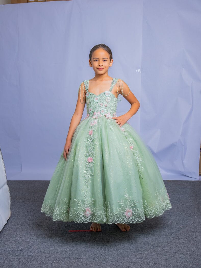 Girls Floral Applique Sleeveless Gown by Calla SCK-311