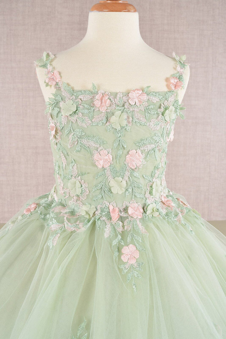 Girls Floral Applique Sleeveless Gown by Elizabeth K GK109