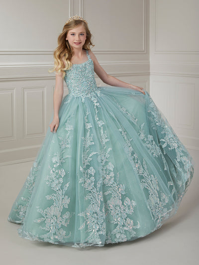 Girls Floral Applique Tulle Gown by Tiffany Princess 13720
