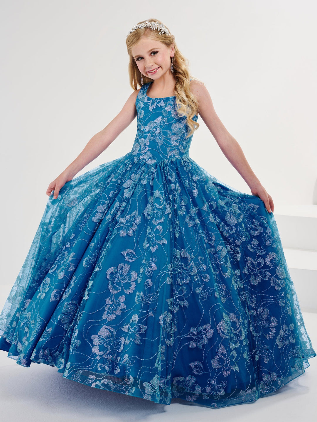 Girls Floral Glitter Print Gown by Tiffany Princess 13709