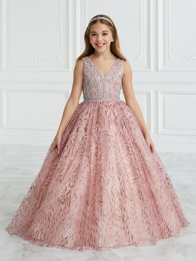 Girls Floral Glitter V-Neck Gown by Tiffany Princess 13681