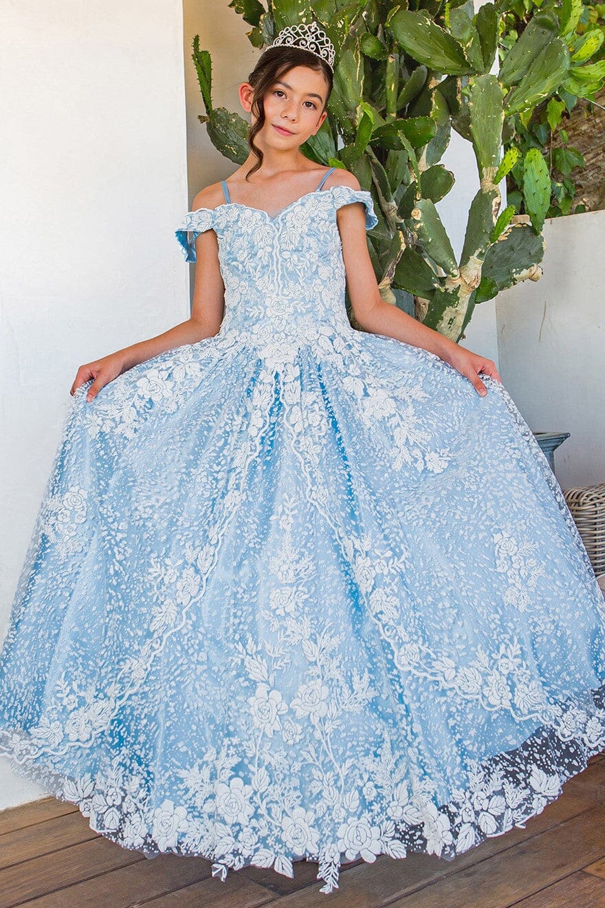 Girls Floral Print Off Shoulder Gown by Cinderella Couture 8070