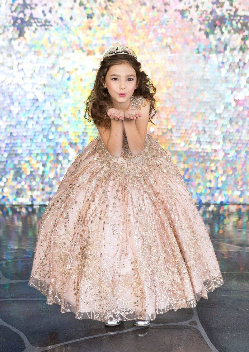 Girls Glitter Cap Sleeve Ball Gown by Calla KY-226
