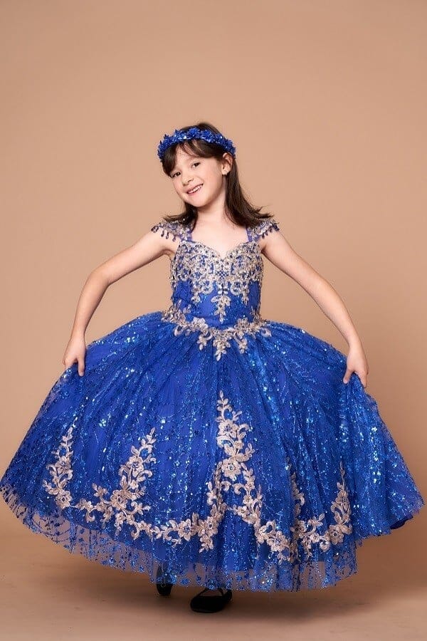 Girls Glitter Cap Sleeve Ball Gown by Calla KY-226