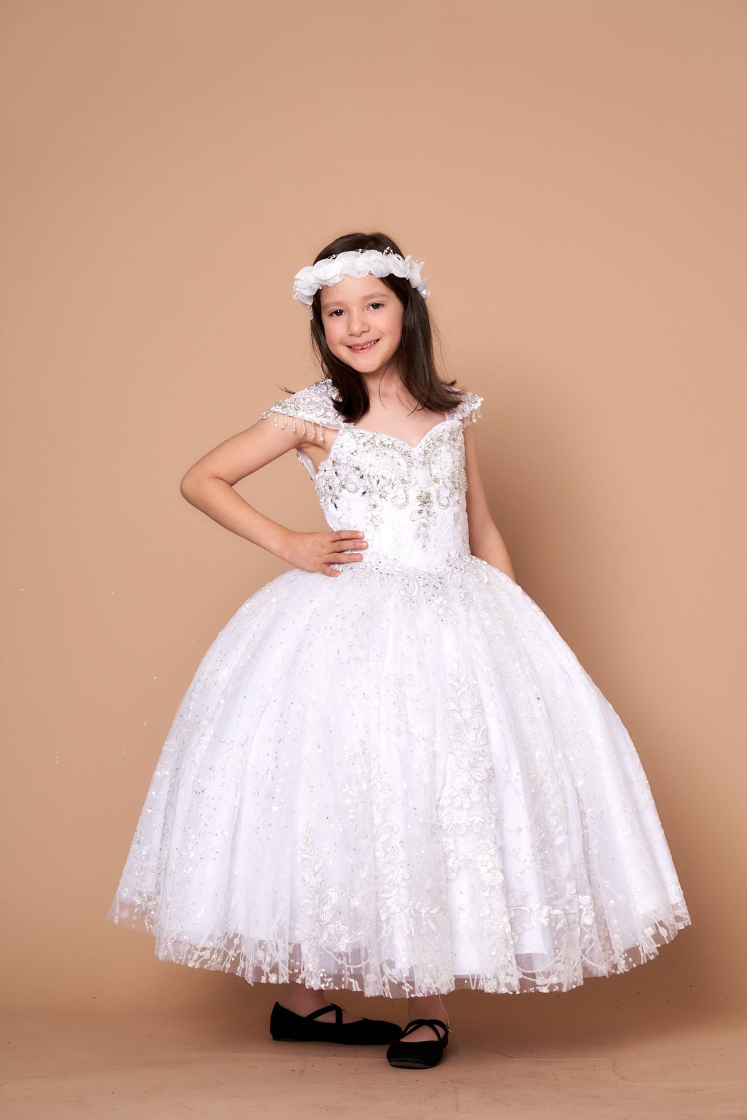 Girls Glitter Cap Sleeve Ball Gown by Calla KY-226