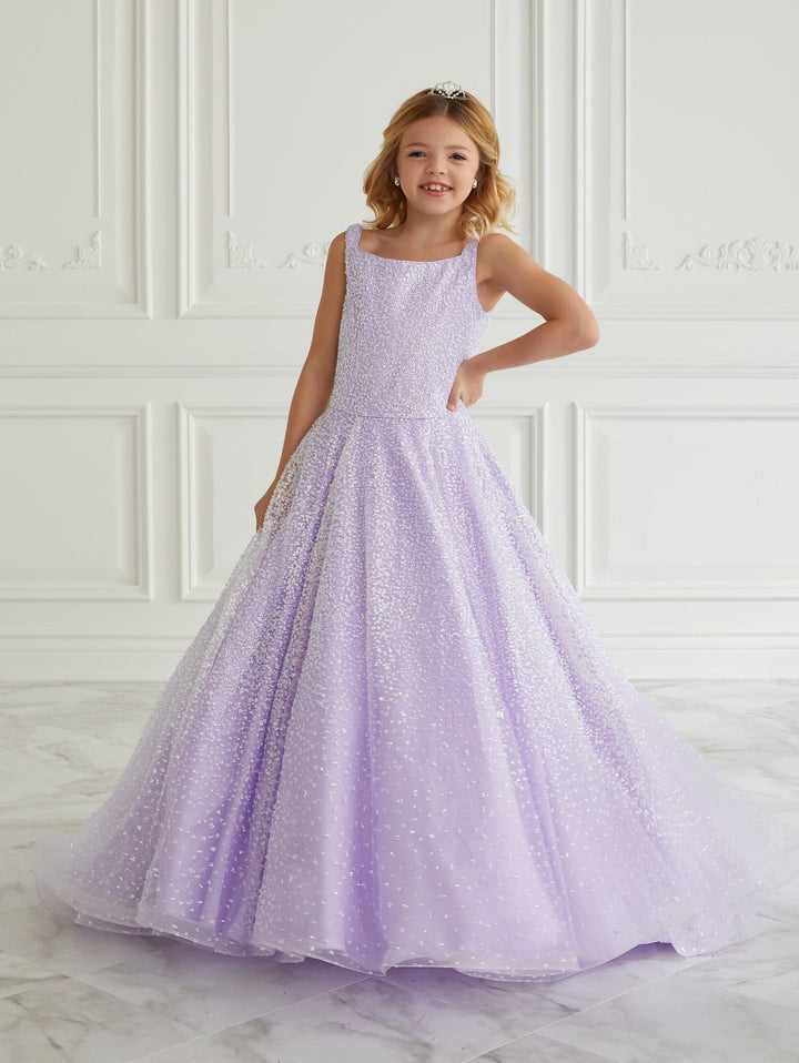 Girls Glitter Cape Sleeve Gown by Tiffany Princess 13656