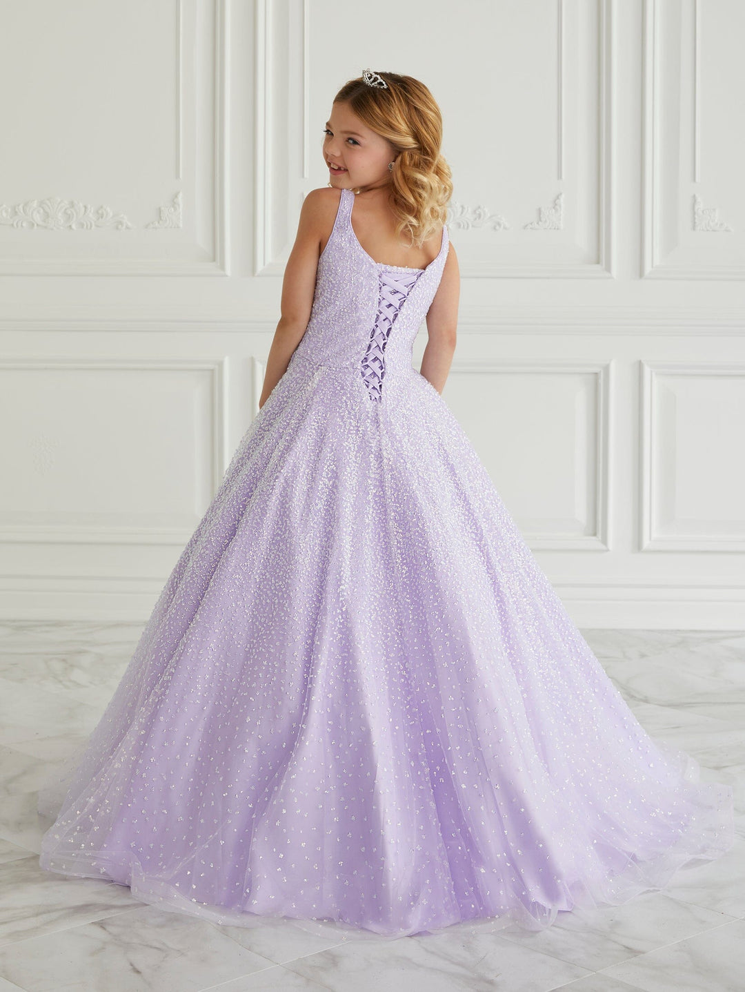 Girls Glitter Cape Sleeve Gown by Tiffany Princess 13656