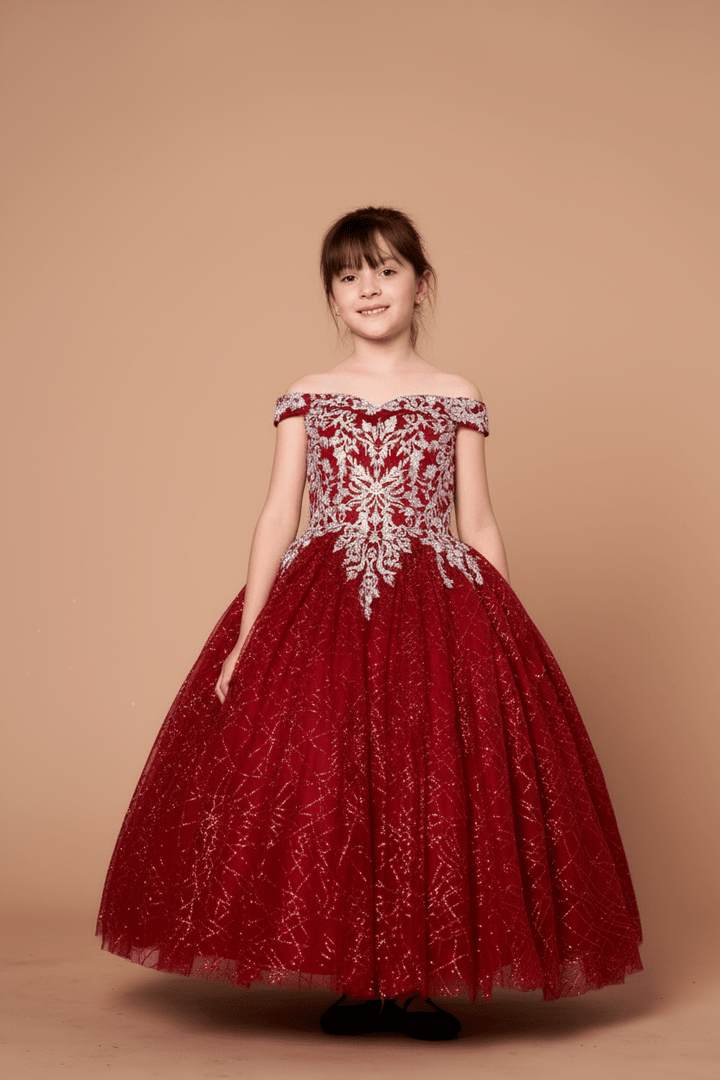 Girls Glitter Print Off Shoulder Gown by Calla WB-104