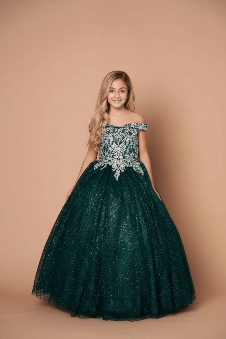 Girls Glitter Print Off Shoulder Gown by Calla WB-104
