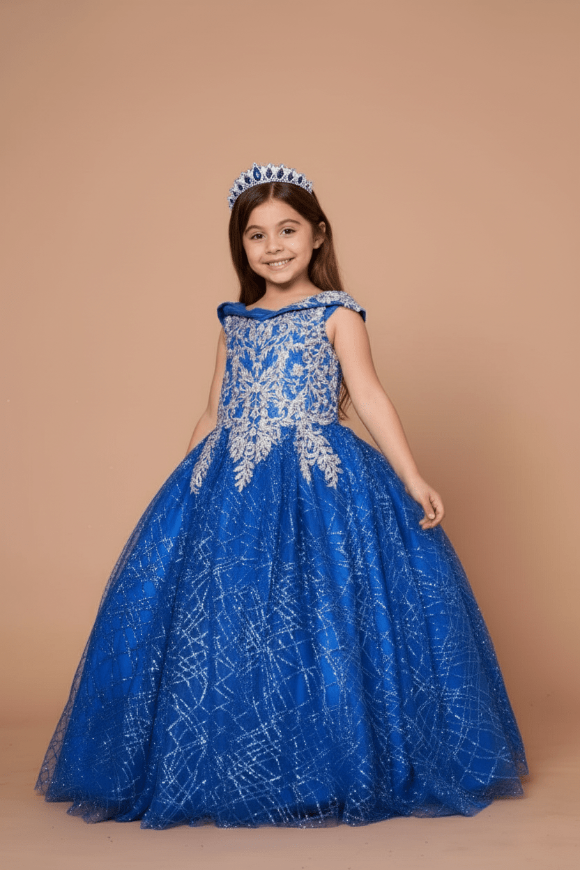 Girls Glitter Print Off Shoulder Gown by Calla WB-104