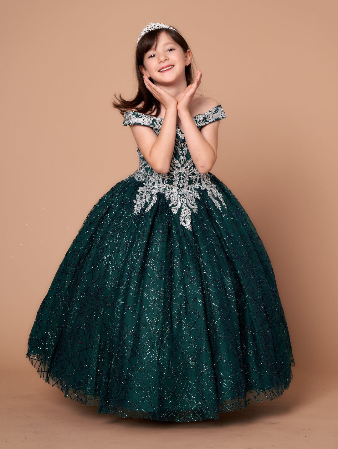 White And Dresses Pageant Dress Emerald Green Gown For Flower Girl TT_7046_EM Emerald Butterfly And Floral White And Dresses Pageant Dress Emerald Green Gown For Flower Girl TT_7046_EM Emerald Butterfly And Floral