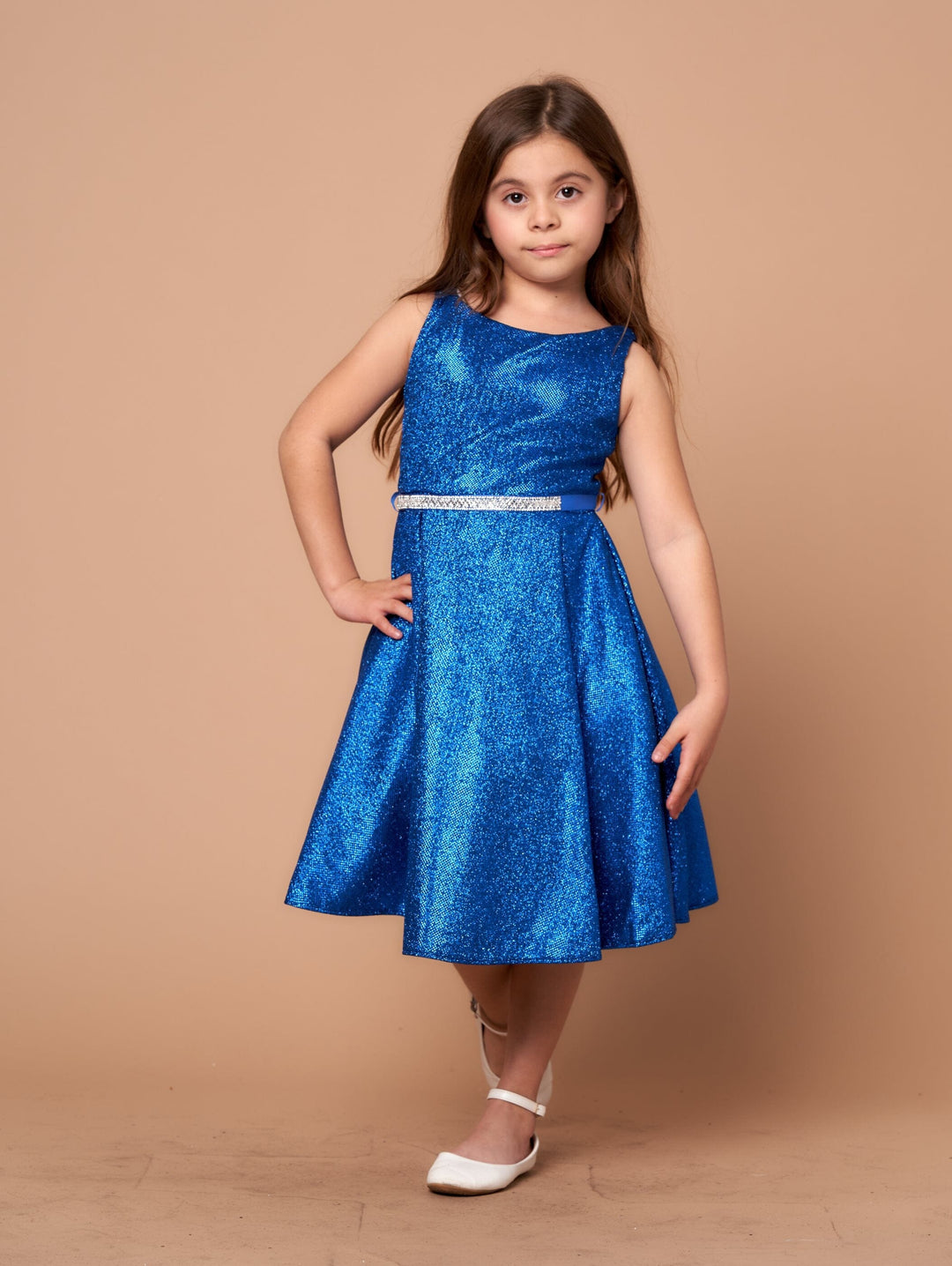Girls Glitter Sleeveless Short Dress by Calla D817