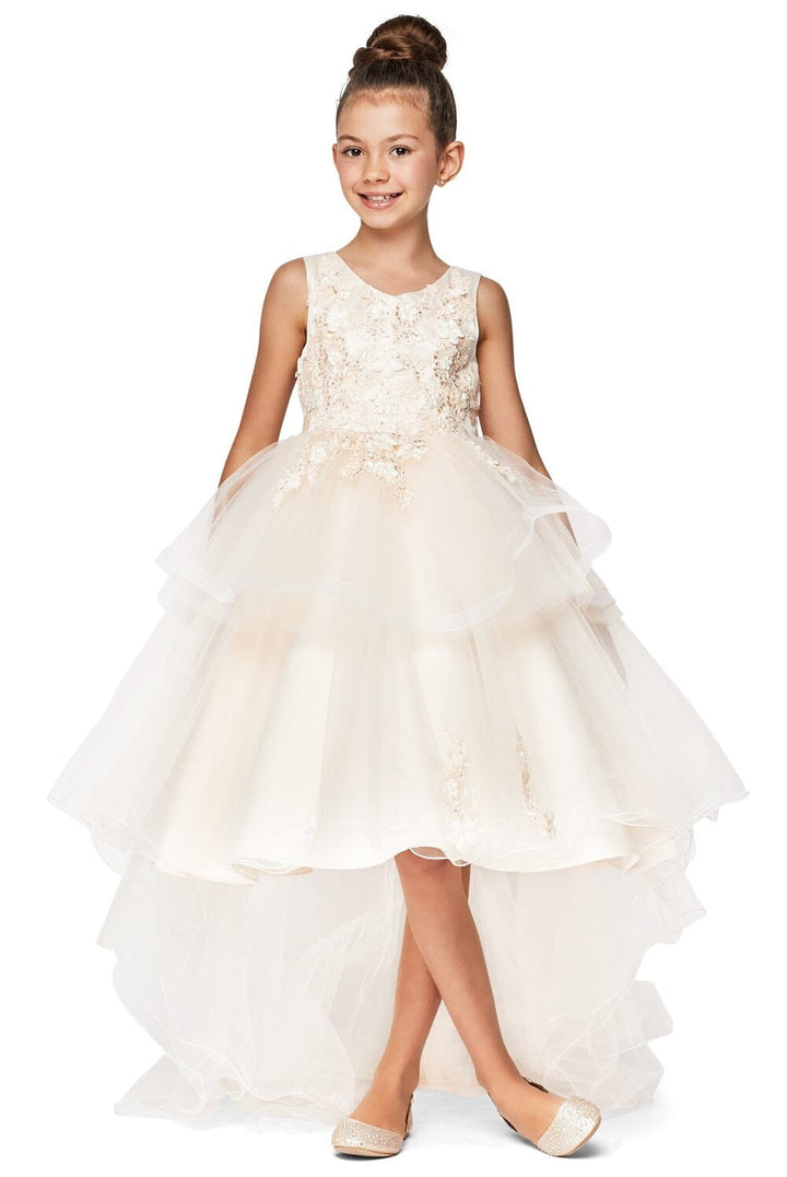 Girls High Low Dress with Appliques by Cinderella Couture 9056