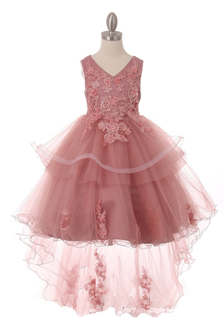Girls High Low Dress with Appliques by Cinderella Couture 9056