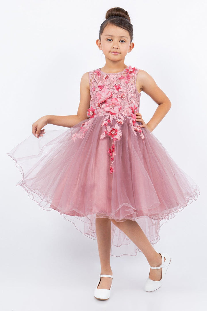 Girls High Low Tulle Dress with 3D Flowers by Cinderella Couture 9038
