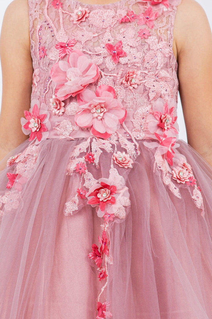Girls High Low Tulle Dress with 3D Flowers by Cinderella Couture 9038