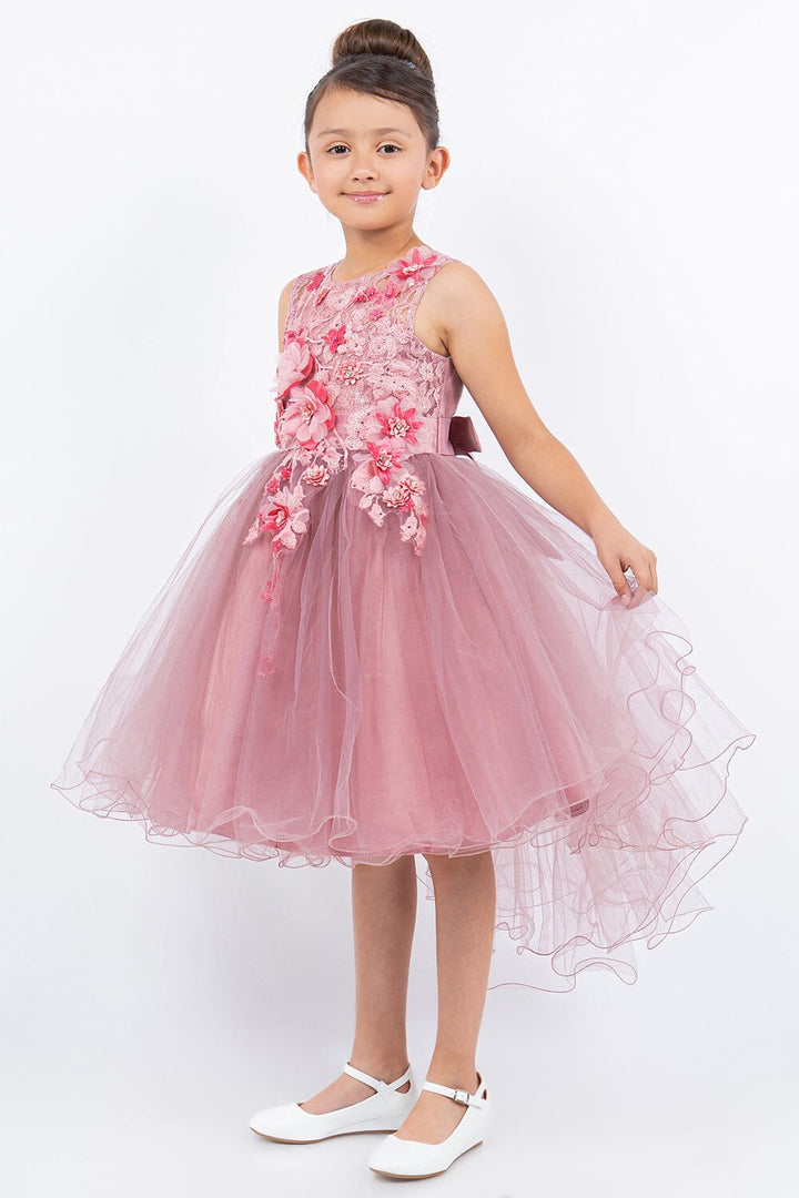Girls High Low Tulle Dress with 3D Flowers by Cinderella Couture 9038