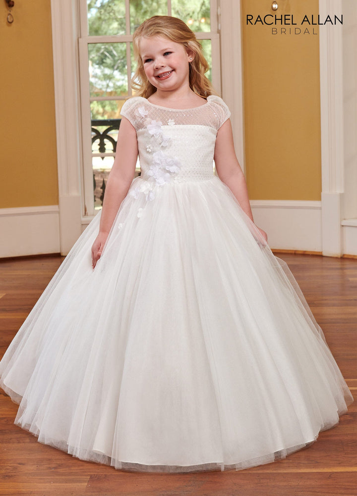 Girls Illusion Cap Sleeve Gown by Rachel Allan RB9119