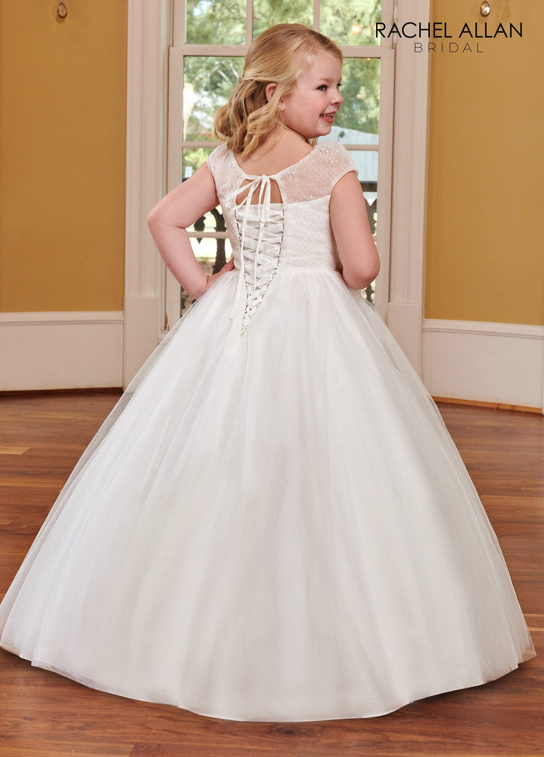 Girls Illusion Cap Sleeve Gown by Rachel Allan RB9119
