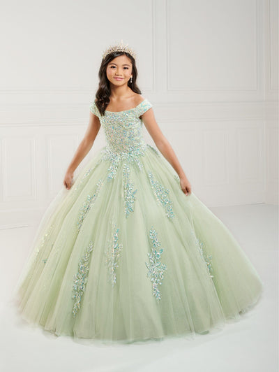 Girls Lace Applique Off Shoulder Gown by Tiffany Princess 13747