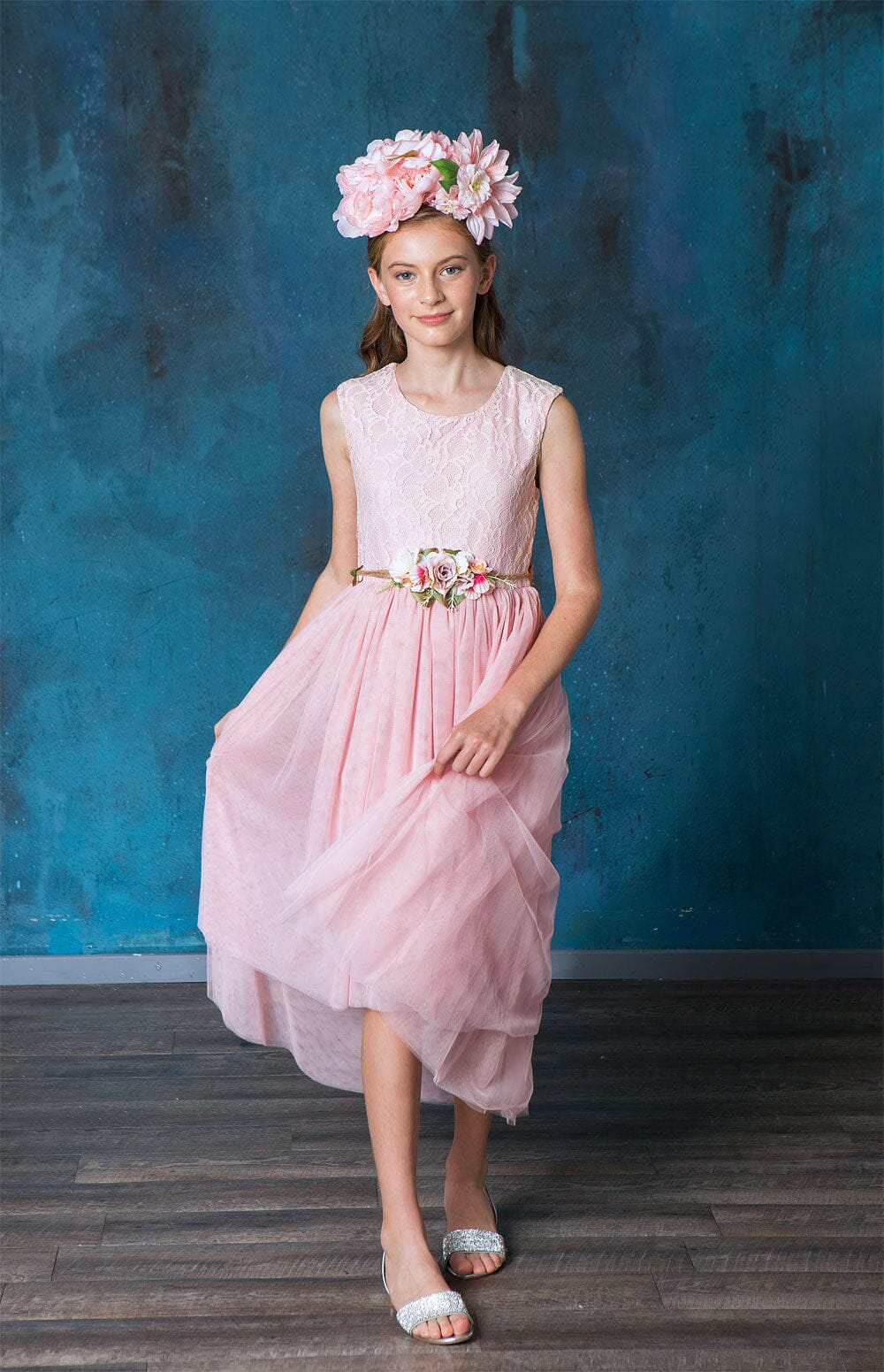 Girls Lace Bodice High Low Dress by Calla SLD1177 12 / Ivory Girls Lace Bodice High Low Dress by Calla SLD1177 12 / Ivory
