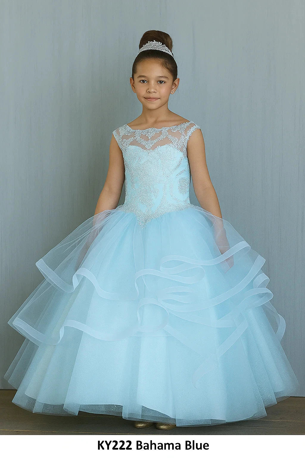 Girls Layered Long Lace Applique Dress by Calla KY-222