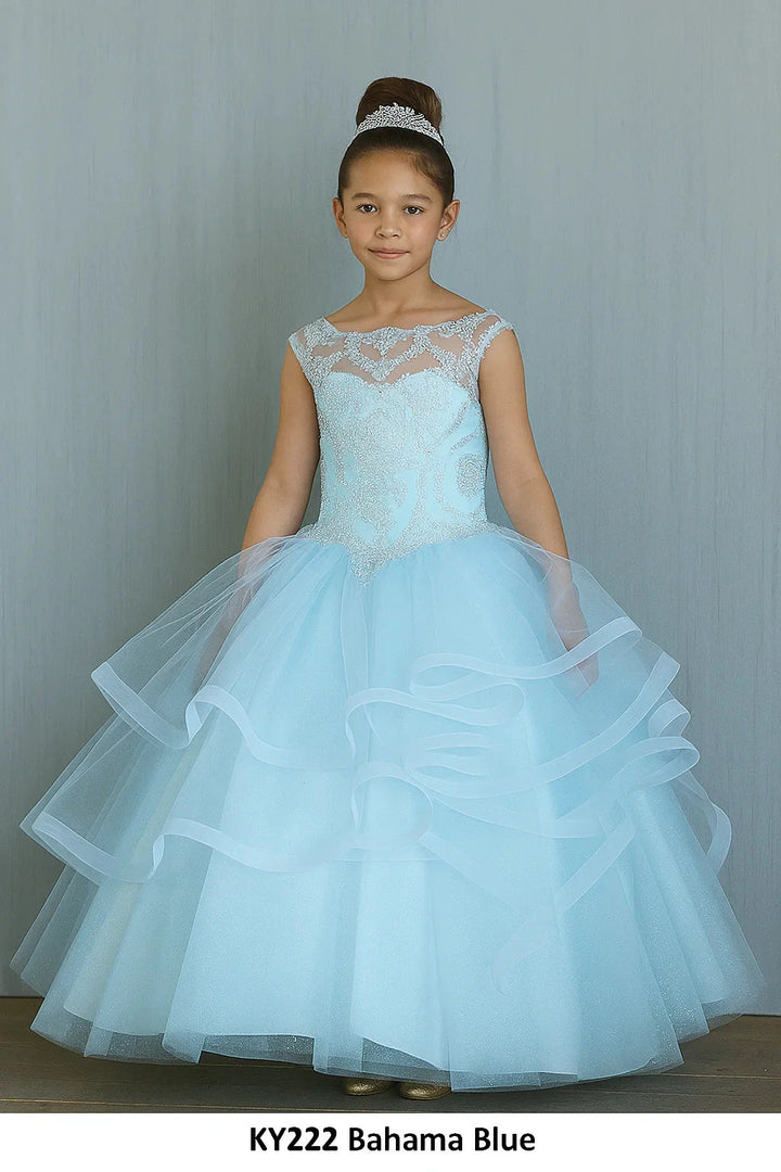 Girls Layered Long Lace Applique Dress by Calla KY-222