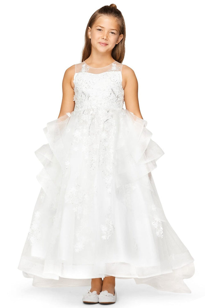 Girls Long 3D Floral Applique Dress by Cinderella Couture 5093