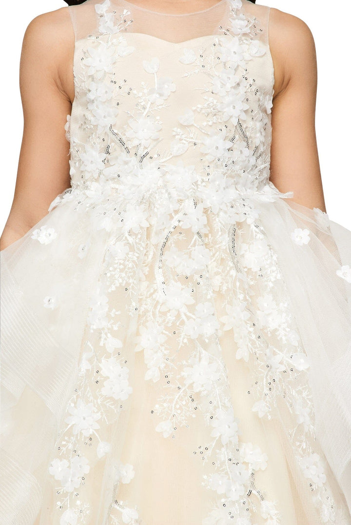 Girls Long 3D Floral Applique Dress by Cinderella Couture 5093