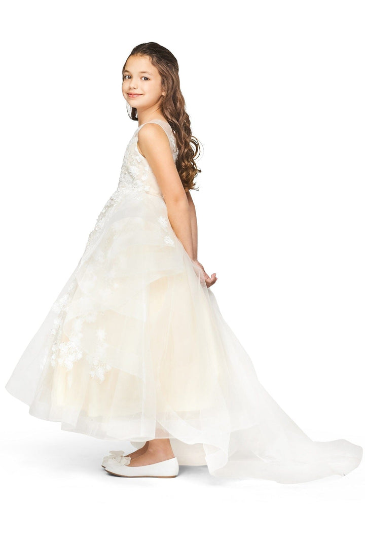 Girls Long 3D Floral Applique Dress by Cinderella Couture 5093
