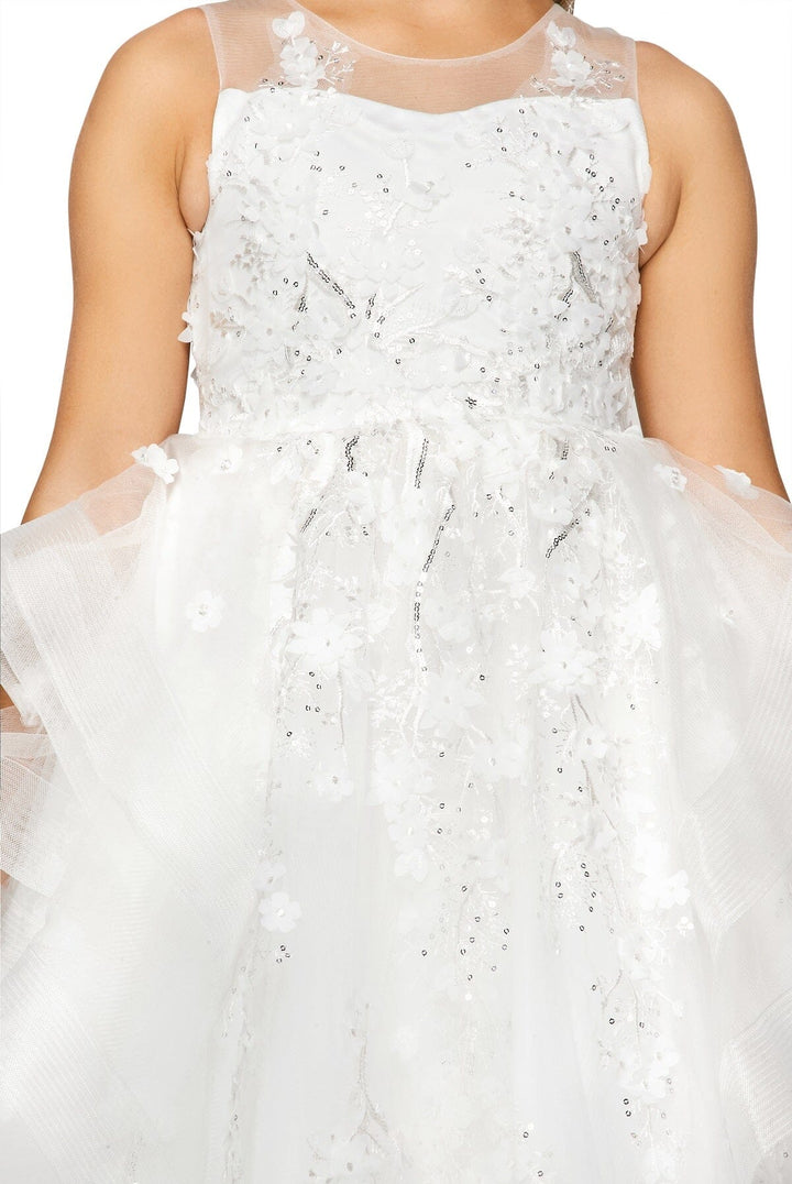 Girls Long 3D Floral Applique Dress by Cinderella Couture 5093