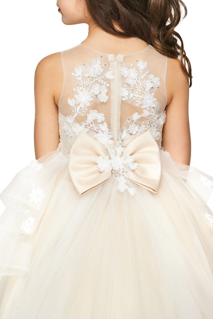 Girls Long 3D Floral Applique Dress by Cinderella Couture 5093