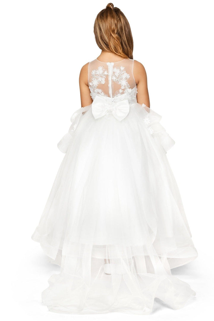 Girls Long 3D Floral Applique Dress by Cinderella Couture 5093