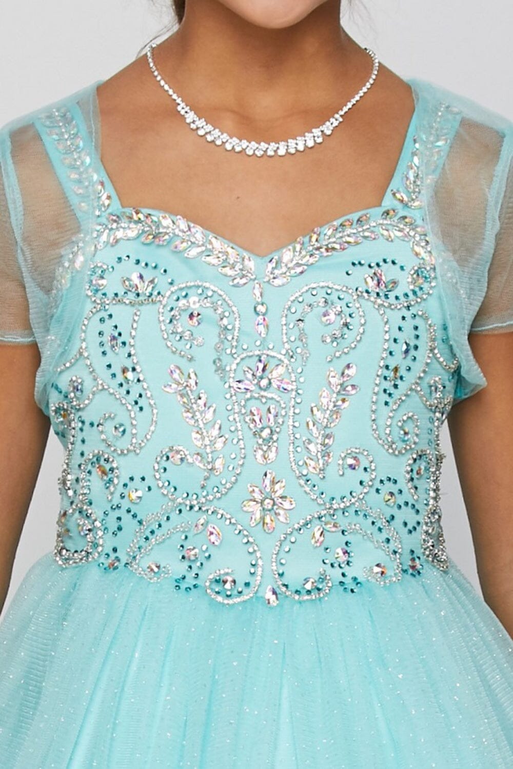 Girls Long Bead Bodice Sleeveless Dress with Bolero Jacket 5038 ABC Fashion Girls Long Bead Bodice Sleeveless Dress with Bolero Jacket 5038 ABC Fashion