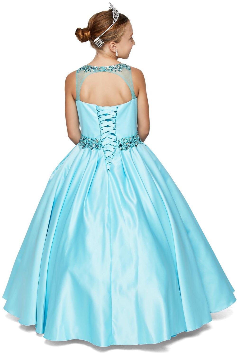 Girls Long Beaded Satin Dress by Cinderella Couture 5047 6 / Red Girls Long Beaded Satin Dress by Cinderella Couture 5047 6 / Red