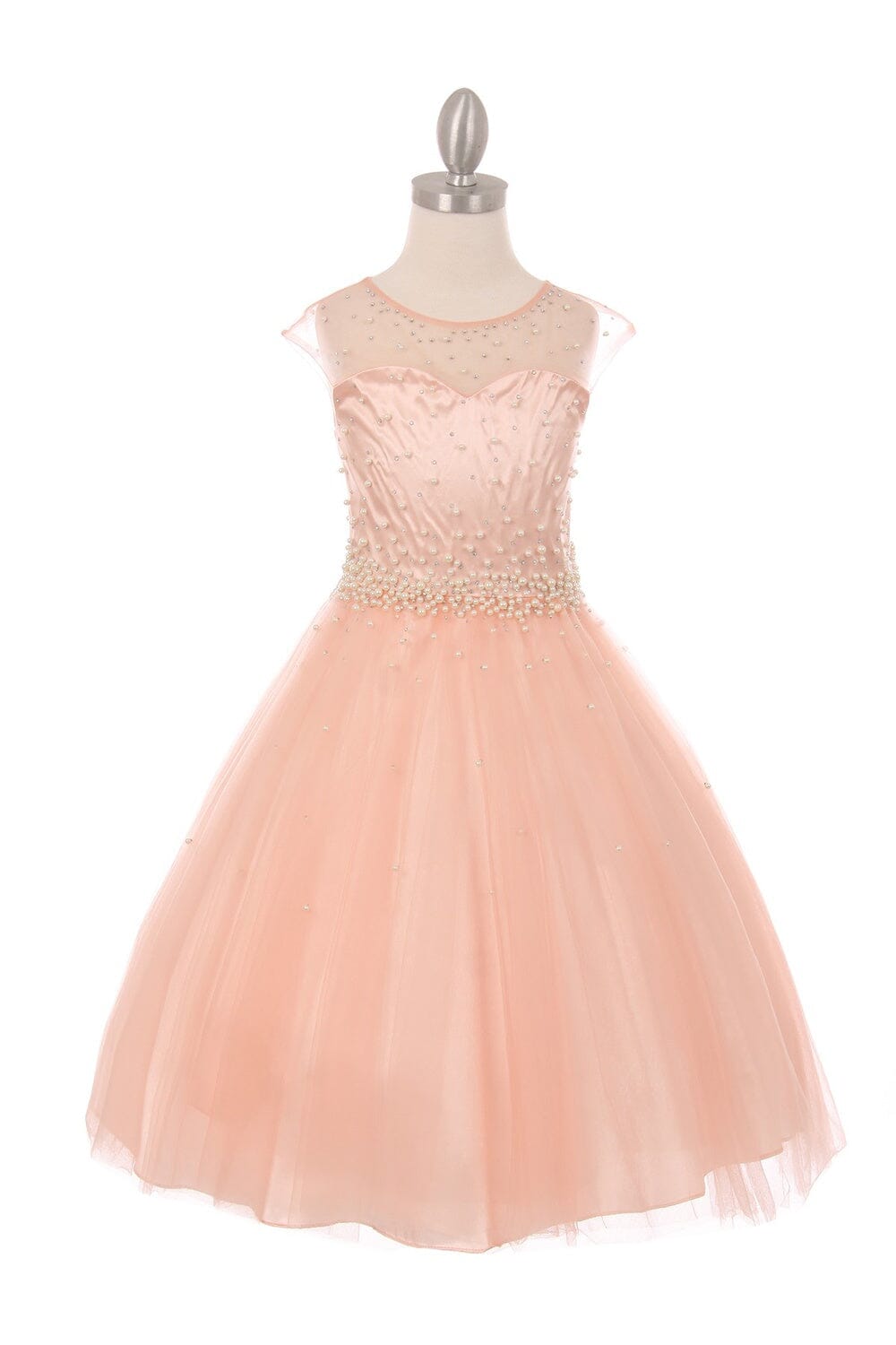 Girls Long Pearl Beaded Tulle Dress by Cinderella Couture 5053