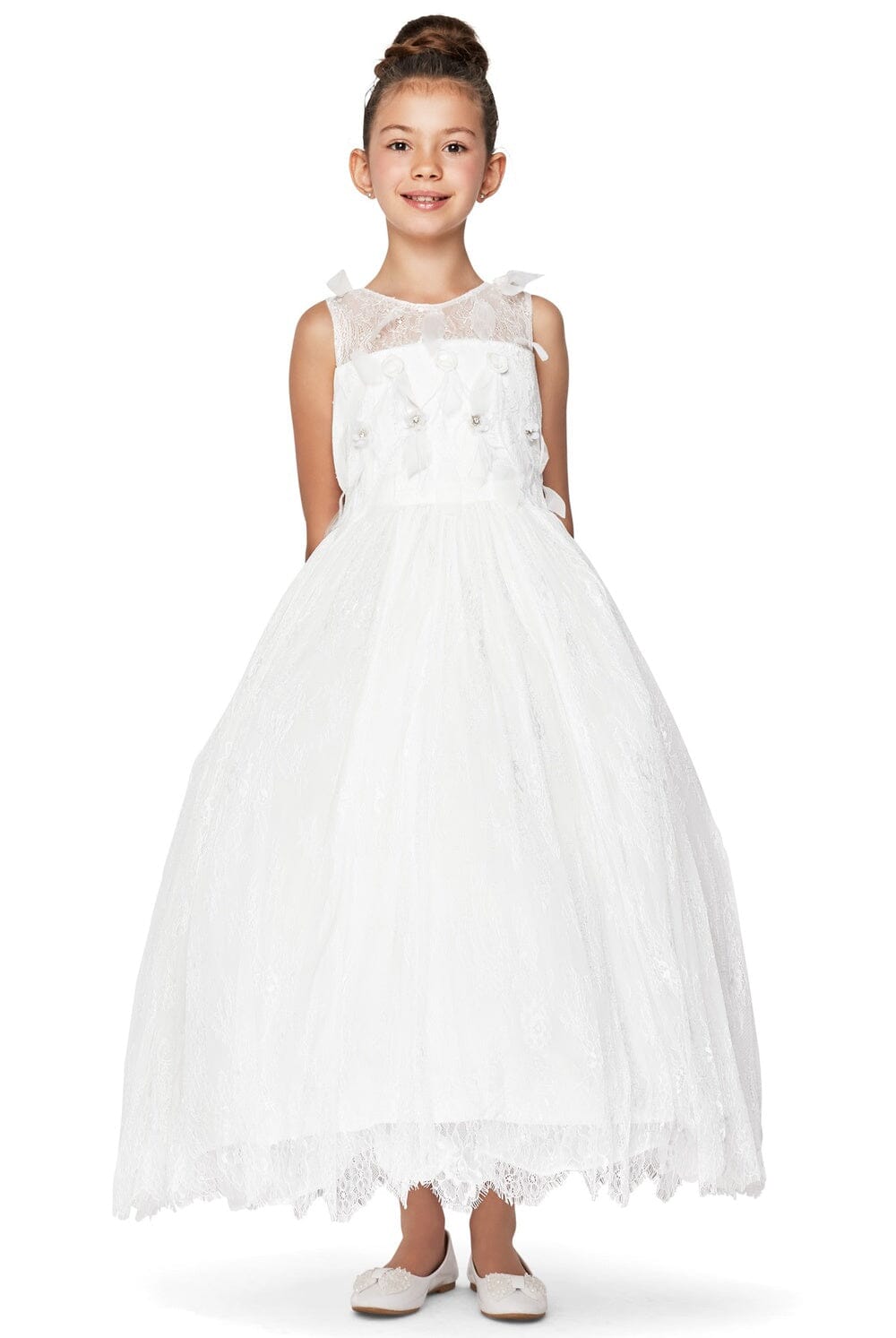 Girls Long Sleeveless Chantilly Lace Dress by Cinderella Couture 9073