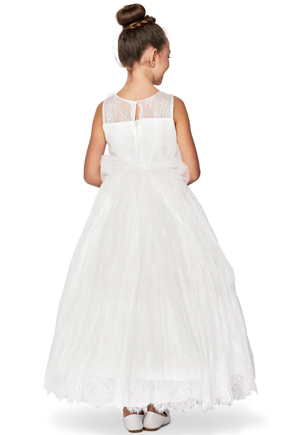 Girls Long Sleeveless Chantilly Lace Dress by Cinderella Couture 9073 4 / Ivory Girls Long Sleeveless Chantilly Lace Dress by Cinderella Couture 9073 4 / Ivory