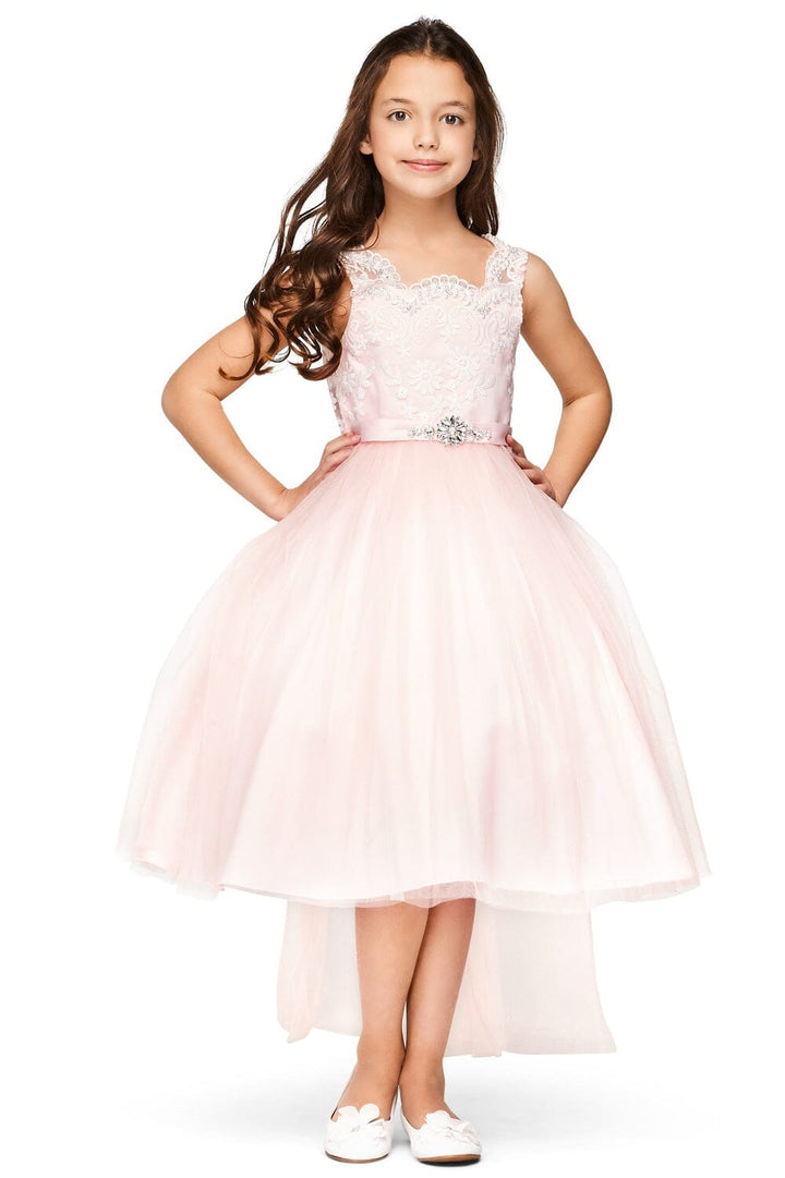 Girls Long Tulle Dress with Lace Bodice by Cinderella Couture 5079