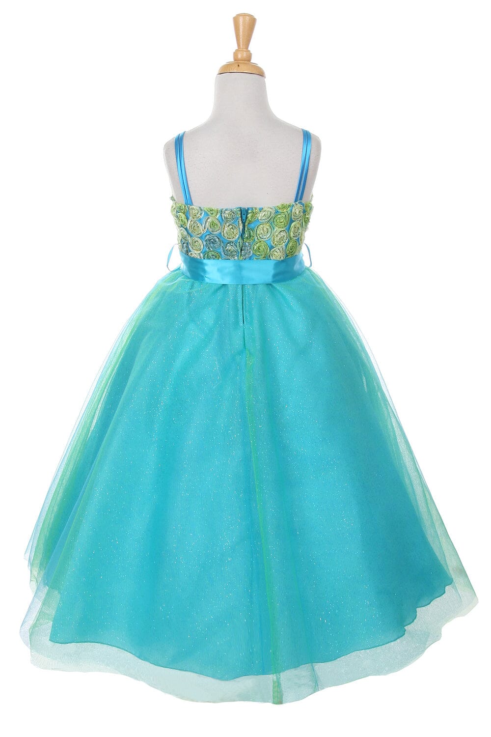 Girls Long Two Tone Glitter Tulle Dress with Embroidered Top 4020 2 / Turquoise/Lime Girls Long Two Tone Glitter Tulle Dress with Embroidered Top 4020 2 / Turquoise/Lime