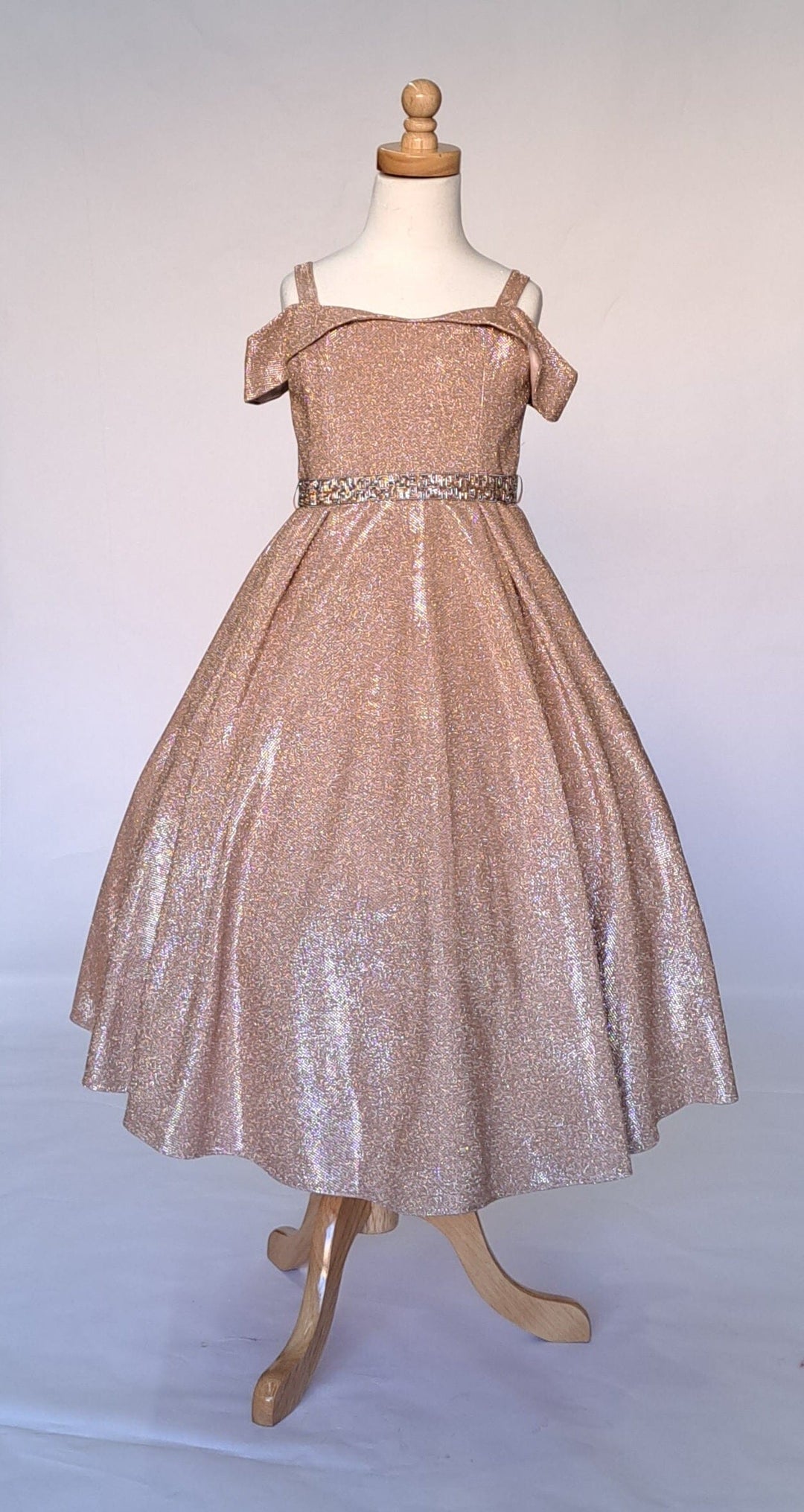 Girls Metallic Glitter Cold Shoulder Gown by Calla D819