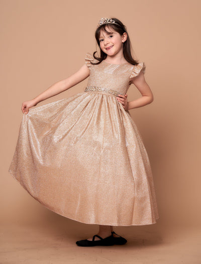 Girls Metallic Glitter Short Sleeve Gown by Calla D828