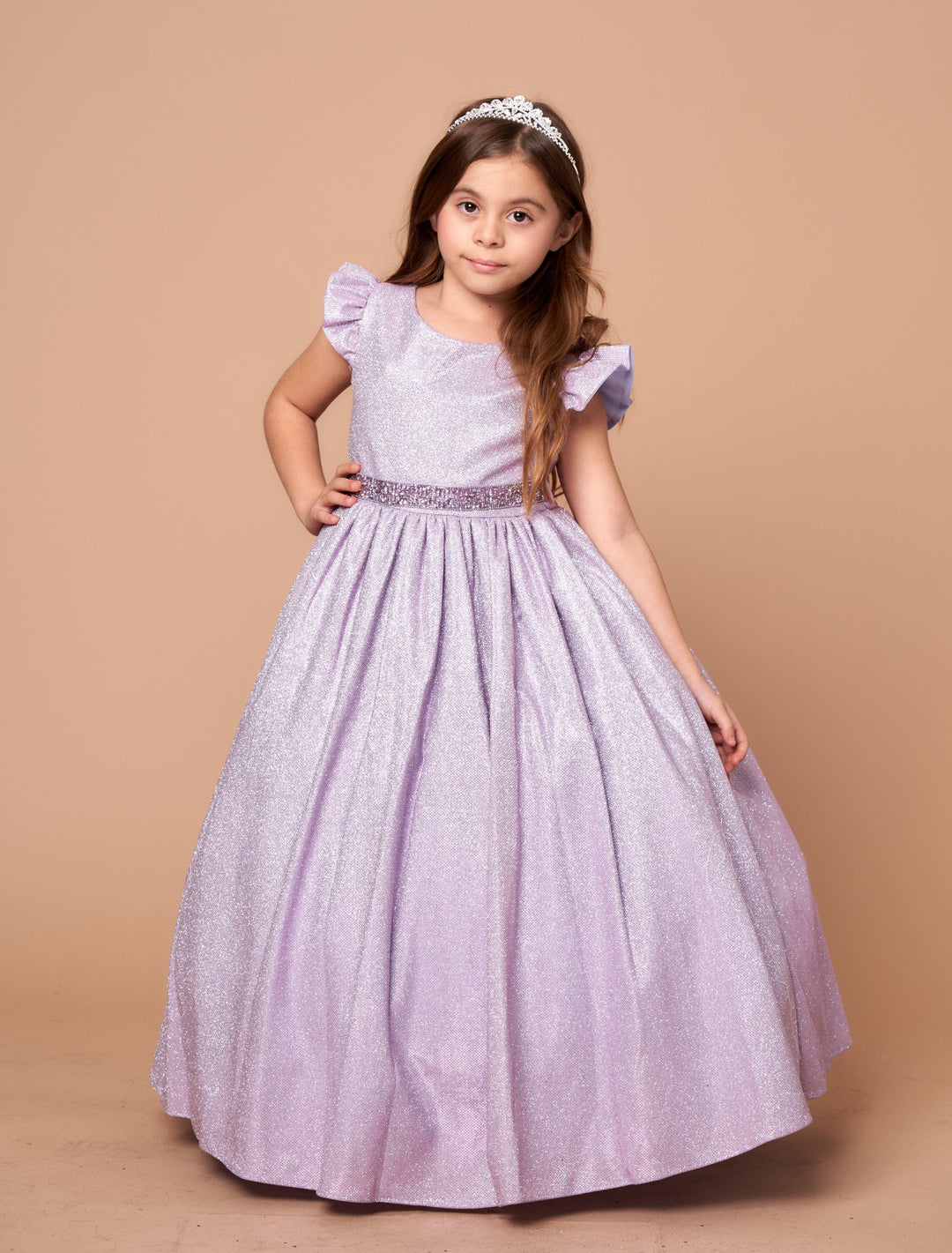 Girls Metallic Glitter Short Sleeve Gown by Calla D828