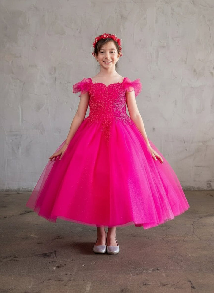 Girls Off Shoulder Cape Gown by Calla SCK-310