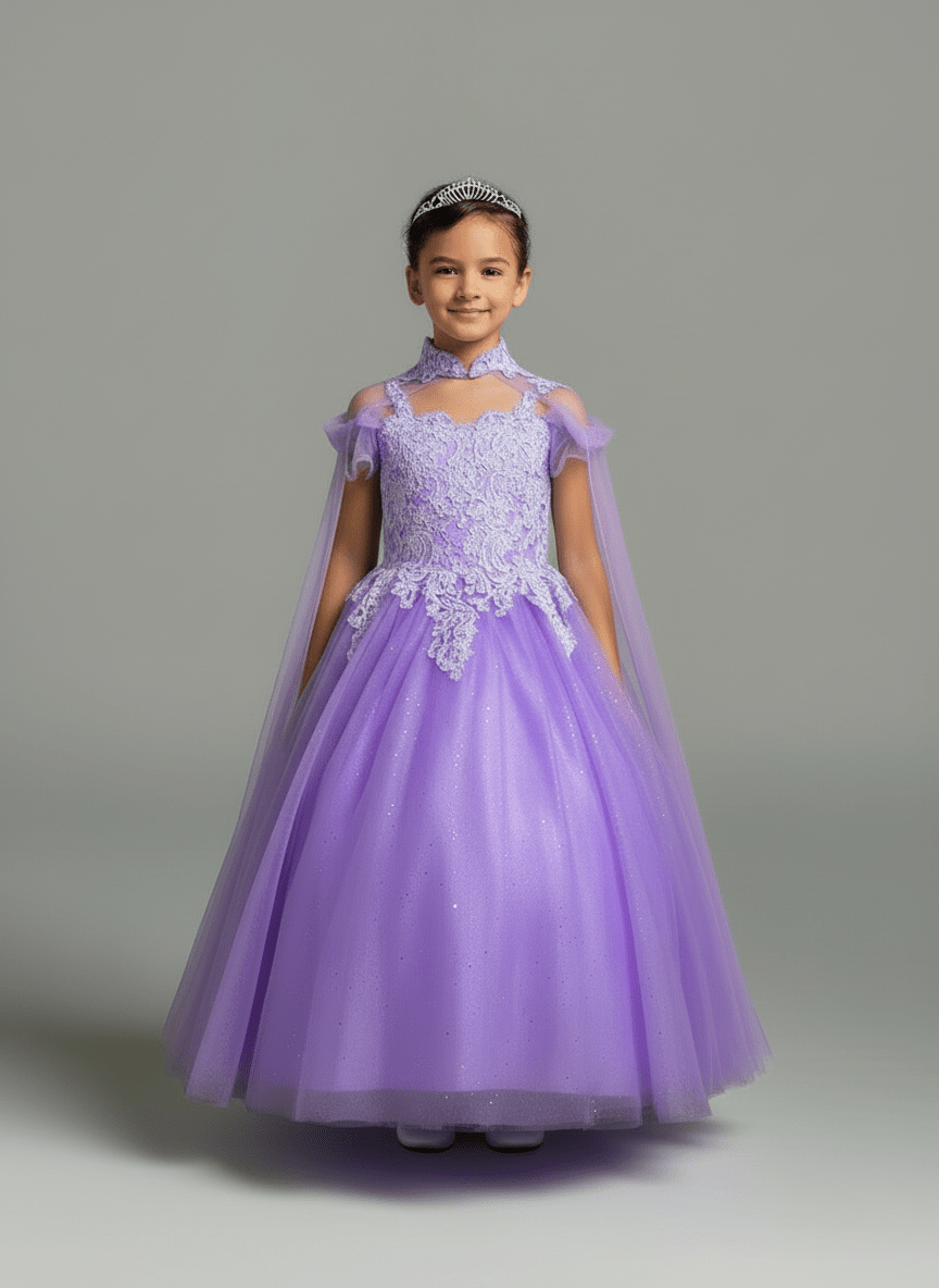 Girls Off Shoulder Cape Gown by Calla SCK-310