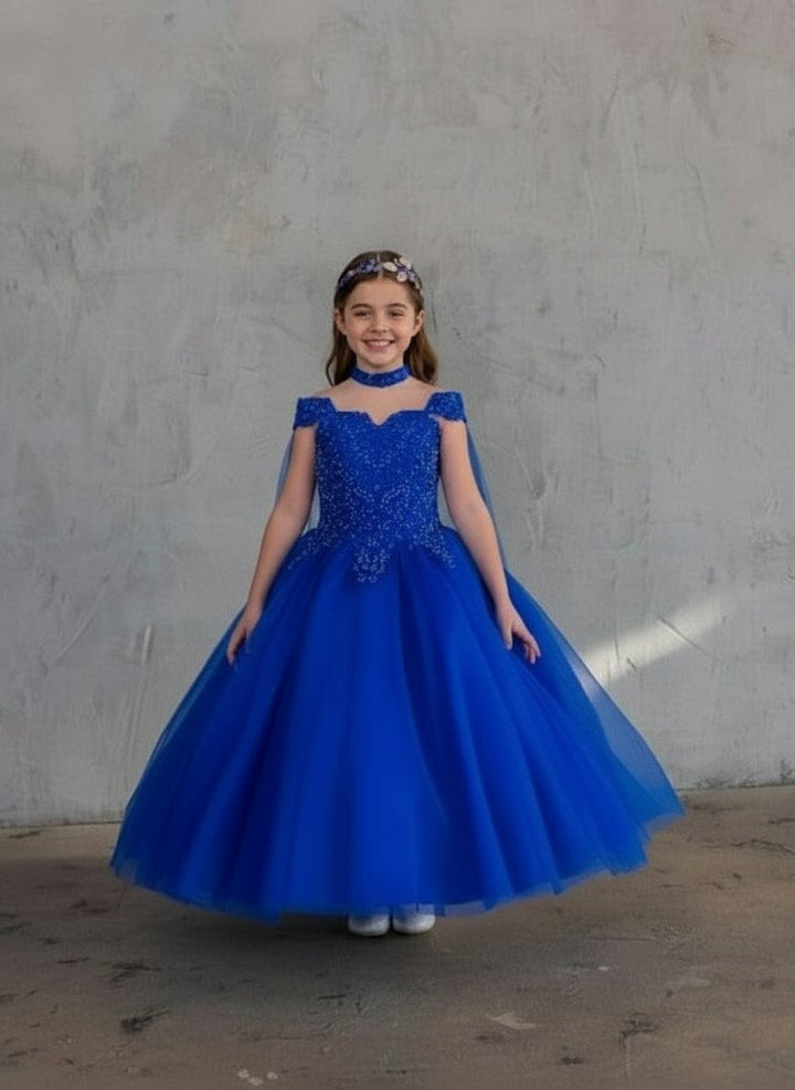 Girls Off Shoulder Cape Gown by Calla SCK-310
