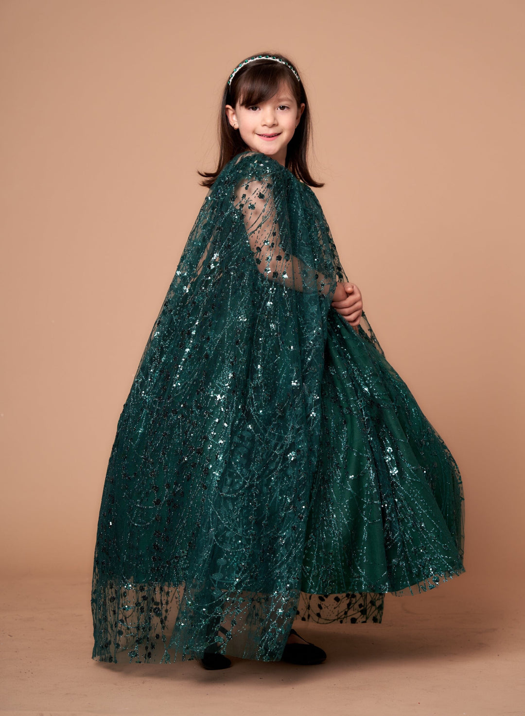 Girls Off Shoulder Cape Gown by Calla SCK-303
